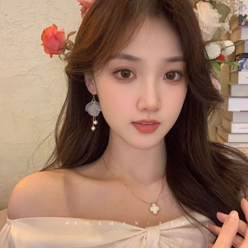 Earring Pearl Flower Faux Drop