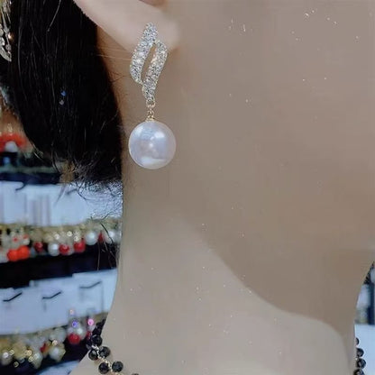 スタッドラインストーンイヤリングフェイクパール