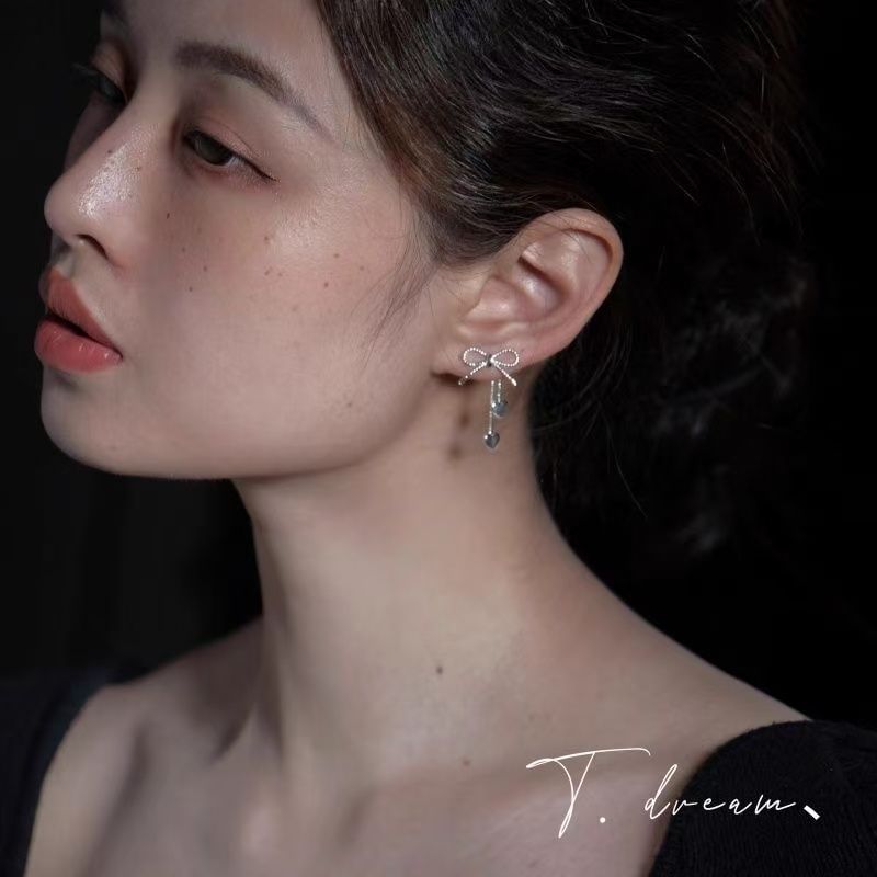 Bow Alloy Earring Dangle Heart