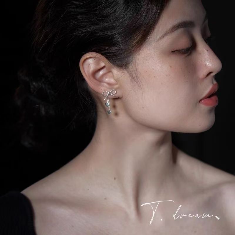 Bow Alloy Earring Dangle Heart