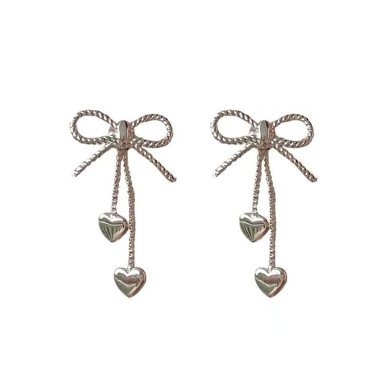 Bow Alloy Earring Dangle Heart