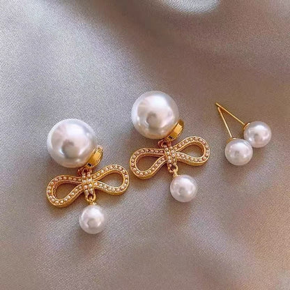 Bow Earring Pearl Drop Alloy Faux