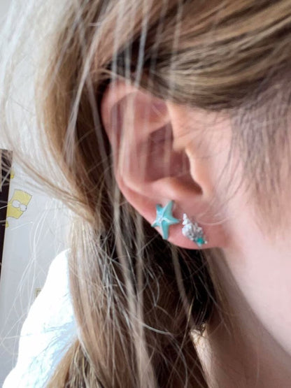 イヤリング ヒトデ 合金 非対称スタッド