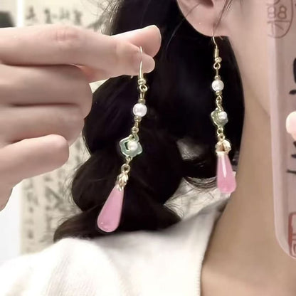 Alloy Gemstone Dangle Faux Pearl Earring