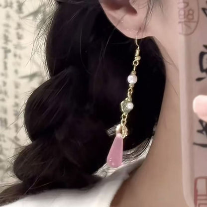 Alloy Gemstone Dangle Faux Pearl Earring