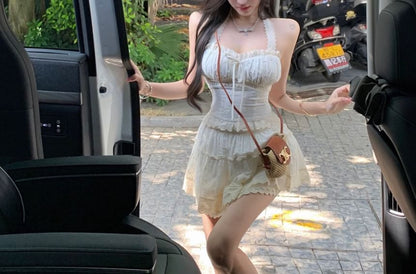 Mini Fit A-Linie Neckholder Rock Taille Slim Crop Elastisch / Stufenlos Plain Top Schleife