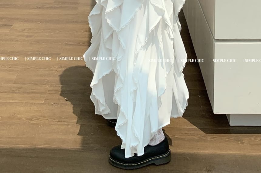 Schlankes Midi-/Taillen-A-Linien-Tanktop mit elastischem Oberteil, asymmetrischer Besatz, Rockpassform, schlichte Rüschen