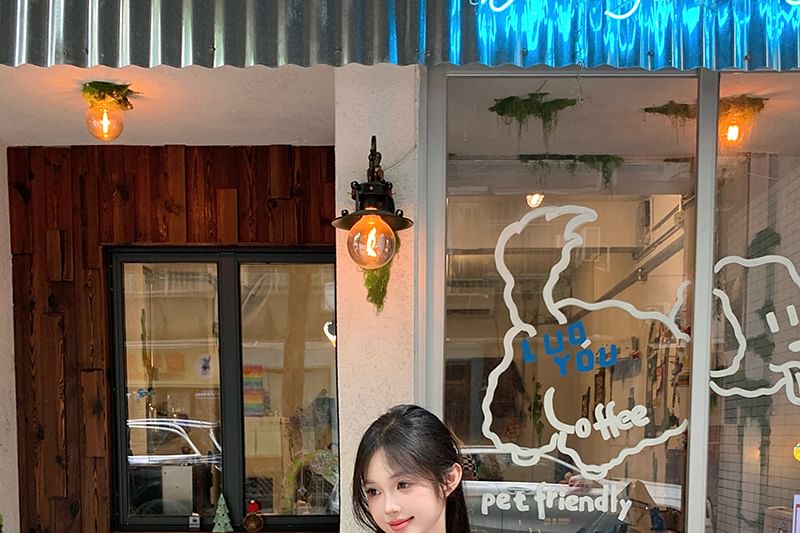 ボウネック スクエアプレーン スリム キャップスリーブ フィット ブラウス