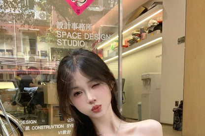 ボウネック スクエアプレーン スリム キャップスリーブ フィット ブラウス