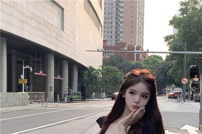 Tシャツ トリムフィット コントラスト スリム ボウ キャップスリーブ クロップ