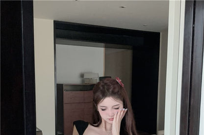 Tシャツ トリムフィット コントラスト スリム ボウ キャップスリーブ クロップ