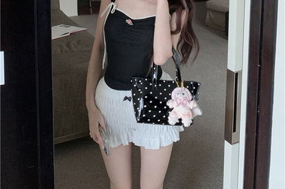 Tシャツ トリムフィット コントラスト スリム ボウ キャップスリーブ クロップ