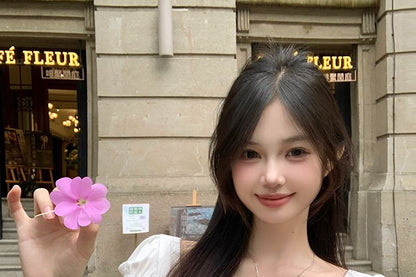 プレーンモックフィットボウパネルスリムレースTシャツキャップスリーブツーピース