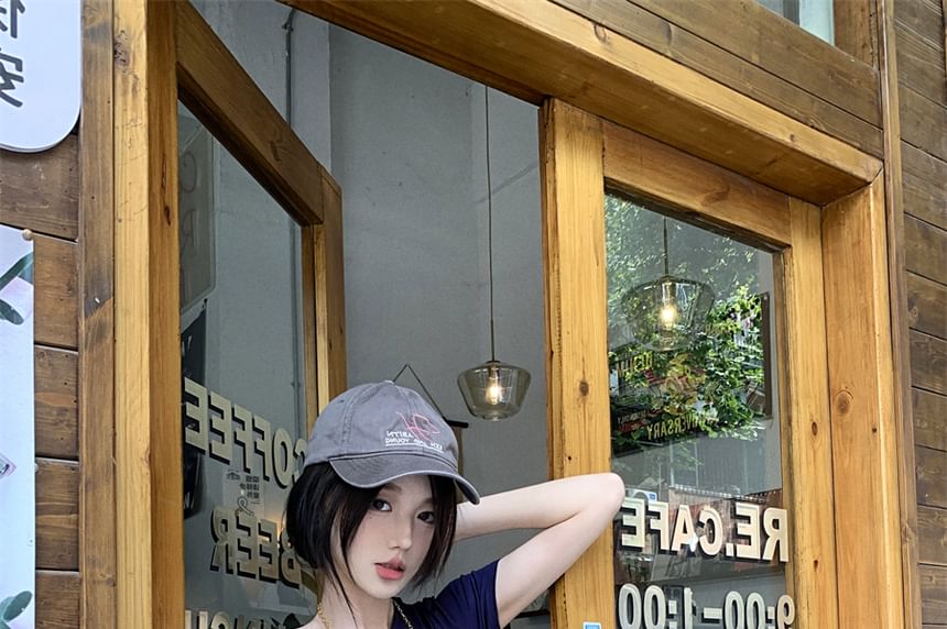 フィットトーン 半袖 アシンメトリー Tシャツ コールドショルダー モック スリムネック ツーピース