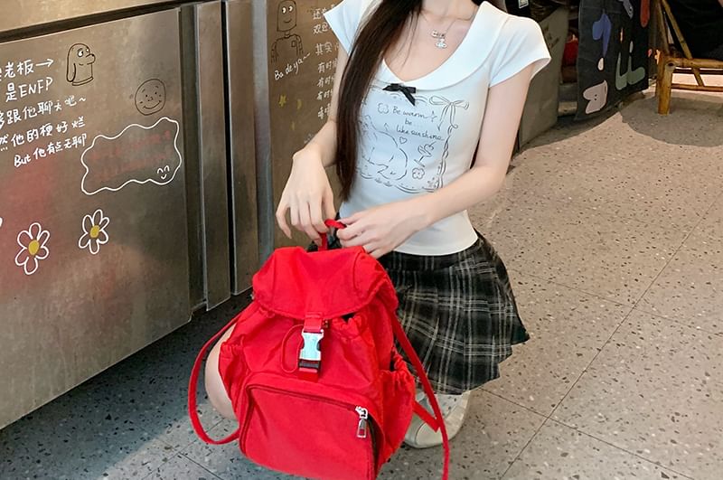 首輪付き猫キャッププリントスリーブボウ