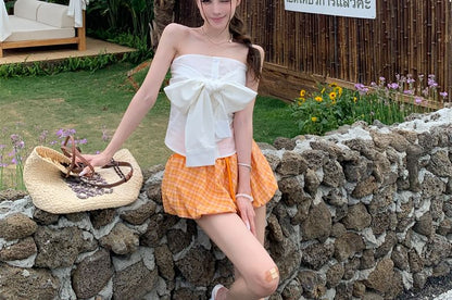 Rock Taille / Einfarbig Ballon A-Linie Mini Tube Schleife Kordelzug Top Plaid