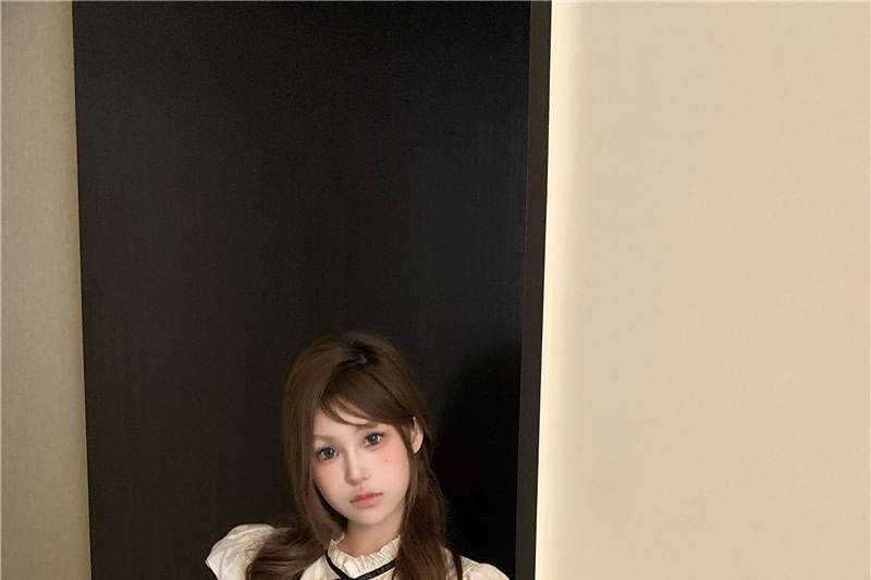 Bluse Ärmel Stehen Plain Hohe Taille Kappe Kragen Rüsche Schleife Shorts /