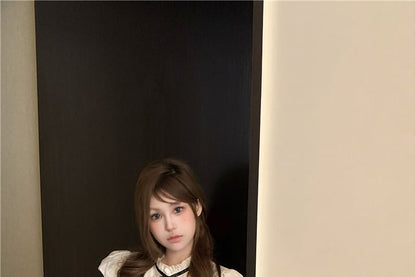 Bluse Ärmel Stehen Plain Hohe Taille Kappe Kragen Rüsche Schleife Shorts /