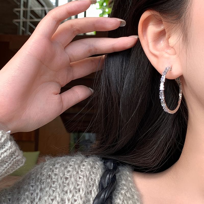 Silver Earring Rhinestone Hoop 925 Sterling