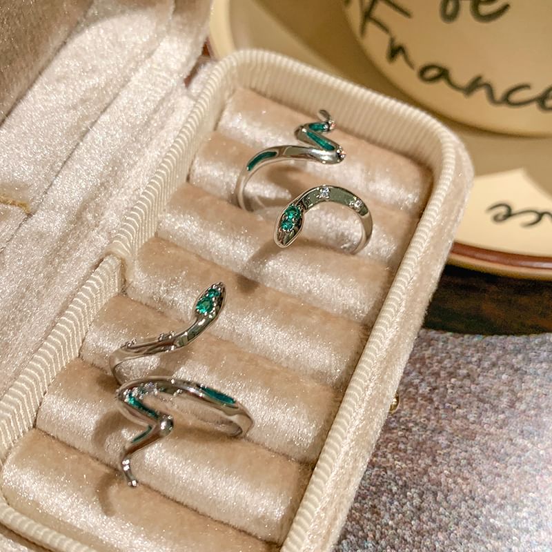 Rhinestone Snake Open Ring