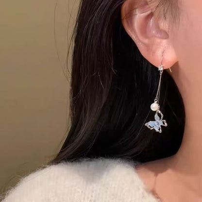 Alloy Butterfly Dangle Earring Faux Pearl