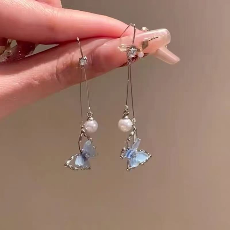 Alloy Butterfly Dangle Earring Faux Pearl
