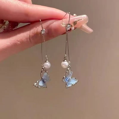 Alloy Butterfly Dangle Earring Faux Pearl