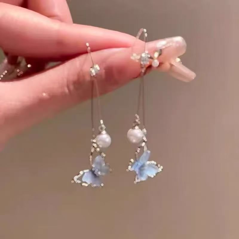 Alloy Butterfly Dangle Earring Faux Pearl