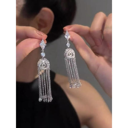 Alloy Rhinestone Fringed Earring