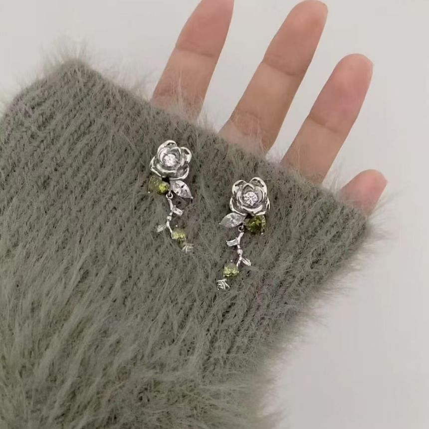 イヤリング ラインストーン 合金 ダングル フローラル