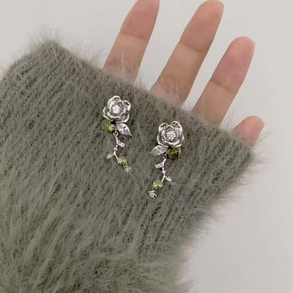 イヤリング ラインストーン 合金 ダングル フローラル