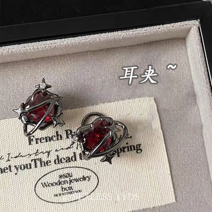 Stud Faux Cuff Heart Ear Alloy Crystal