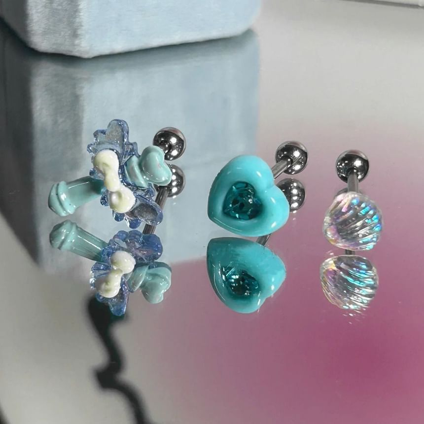 Shell, Heart and Wand Stud Earrings - Set of 3