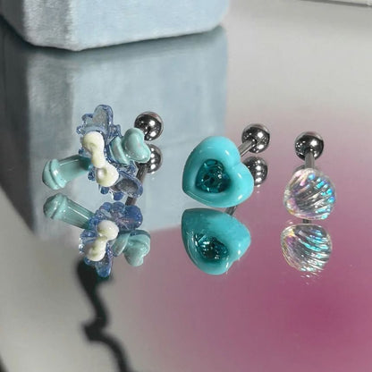 / Earring Set Heart Stud of Alloy Shell 3: Wand Rhinestone