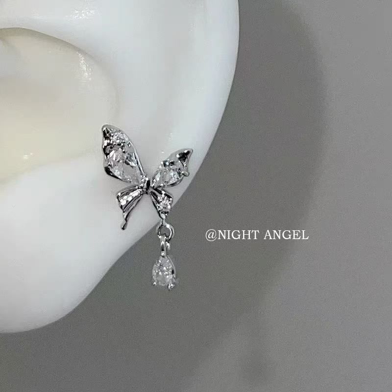 Alloy Rhinestone Earring Butterfly Drop