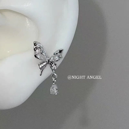 Alloy Rhinestone Earring Butterfly Drop