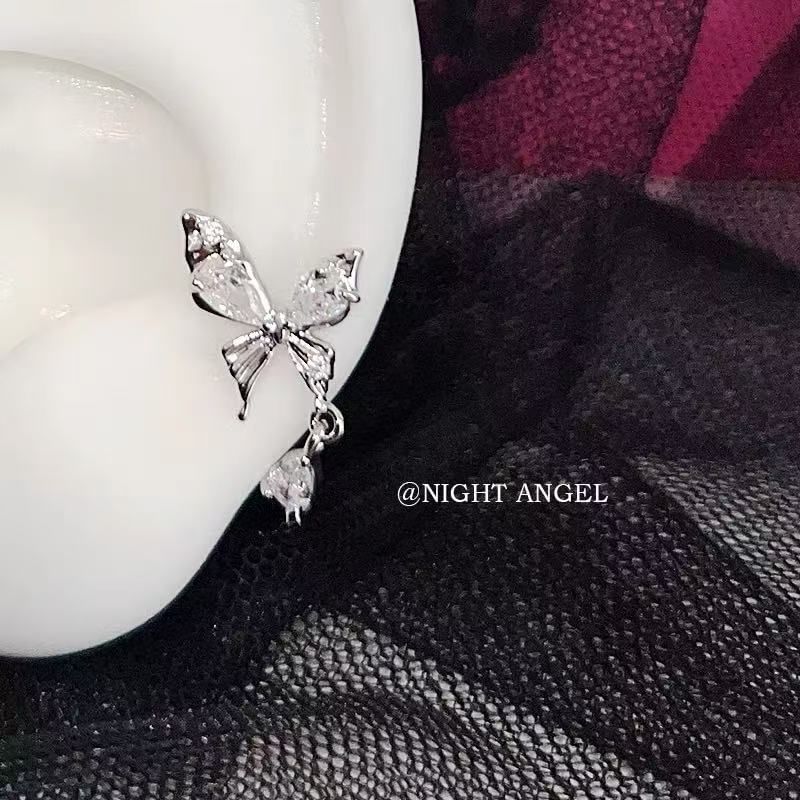 Alloy Rhinestone Earring Butterfly Drop