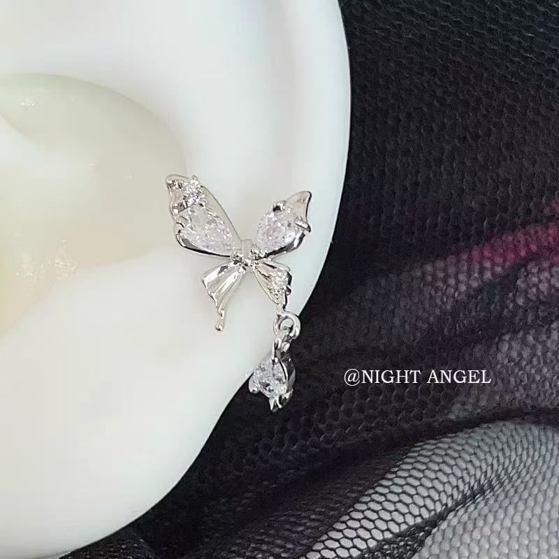 Alloy Rhinestone Earring Butterfly Drop