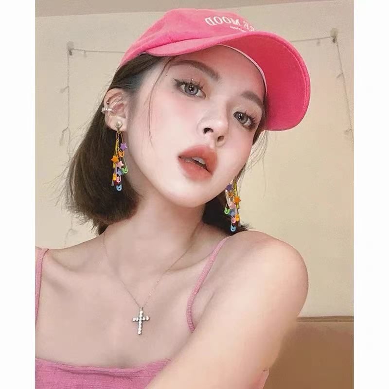 Faux Pin Chandelier Safety Pearl Earring Star Alloy