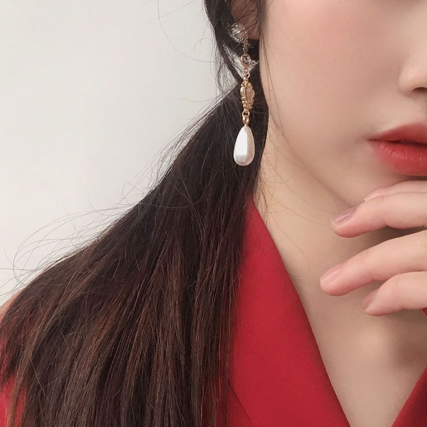 ダングルパール合金ハートイヤリングフェイクラインストーン