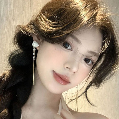 Alloy Threader Faux Floral Earring Pearl