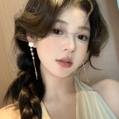 Alloy Threader Faux Floral Earring Pearl