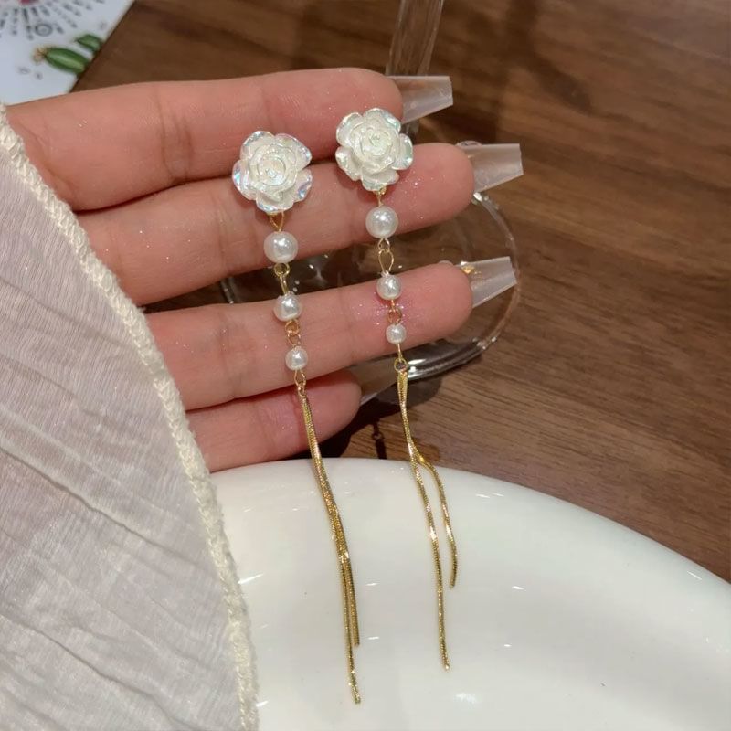 Alloy Threader Faux Floral Earring Pearl