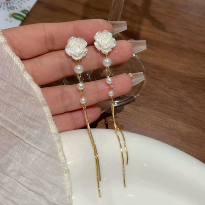 Alloy Threader Faux Floral Earring Pearl