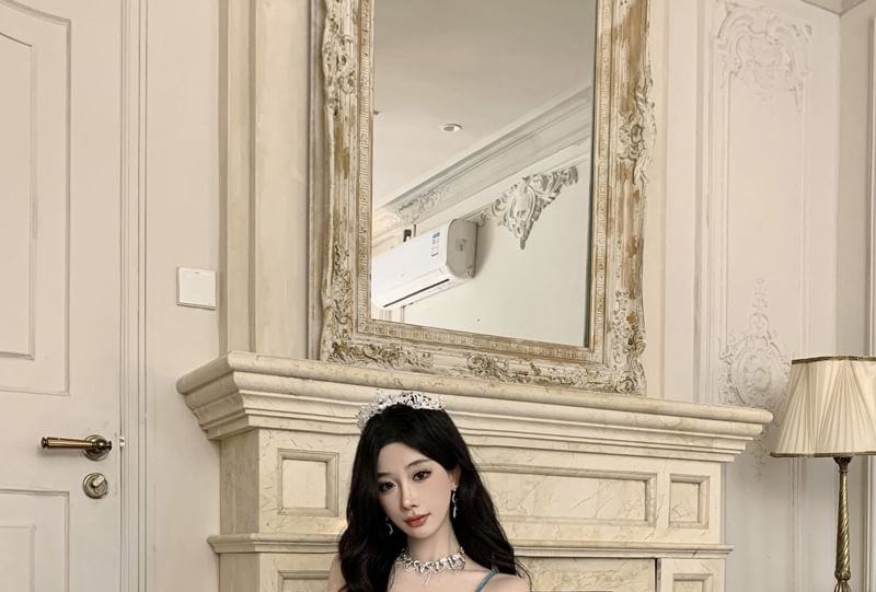 Spaghetti Strap Plain Asymmetrical Ruched Tiered Maxi A-Line Dress