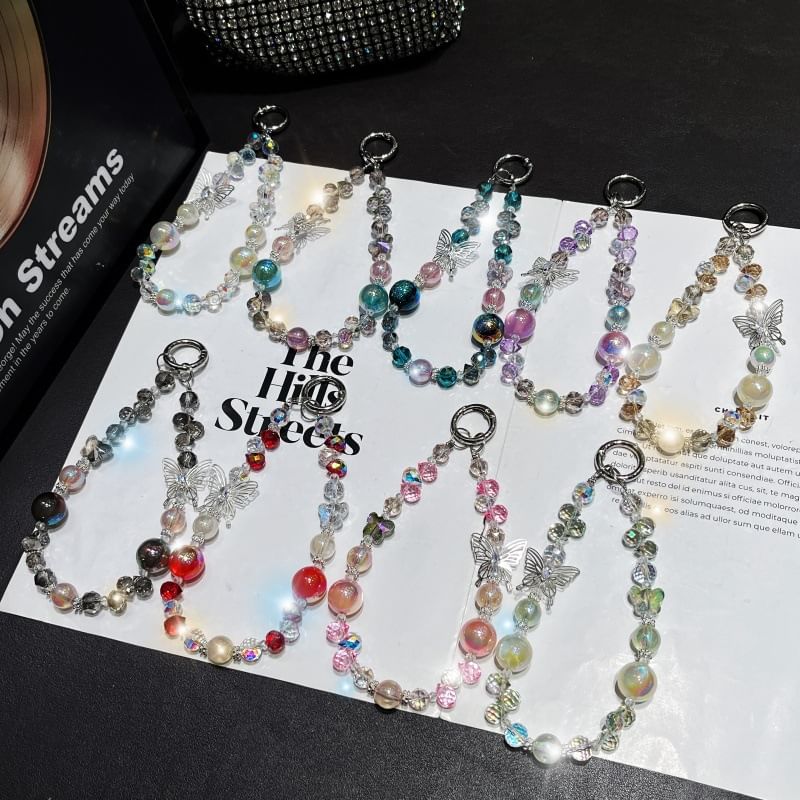 Crystal Butterfly Wrist Beaded Phone Faux Strap