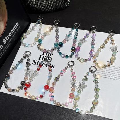 Crystal Butterfly Wrist Beaded Phone Faux Strap