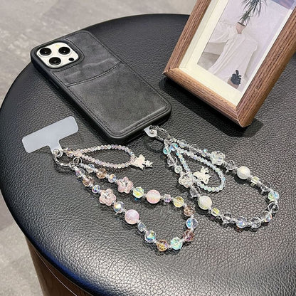 バタフライ型携帯ストラップ付きリストパッド クリスタルビーズストラップ フェイク