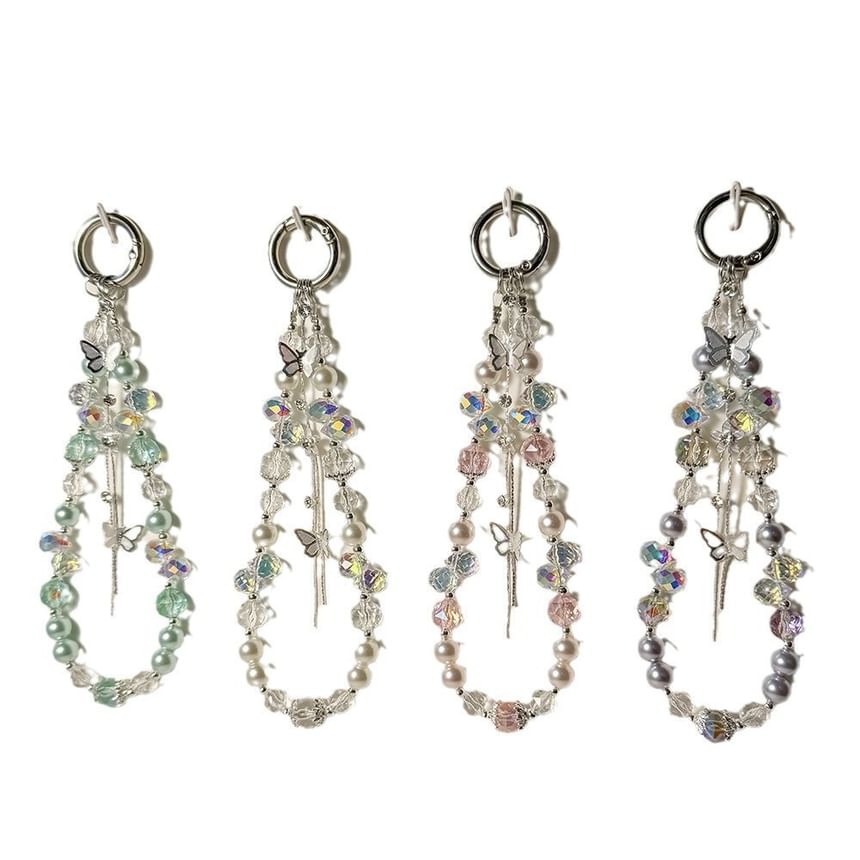 Faux Phone Pearl Pad Strap Lanyard Butterfly with Wrist