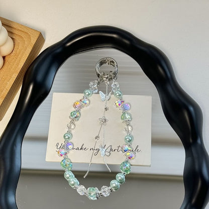 Faux Phone Pearl Pad Strap Lanyard Butterfly with Wrist